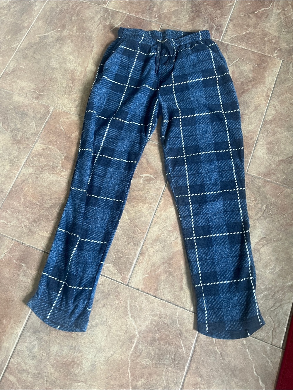 Perry Ellis Navy Blue Plaid Jogger Pants